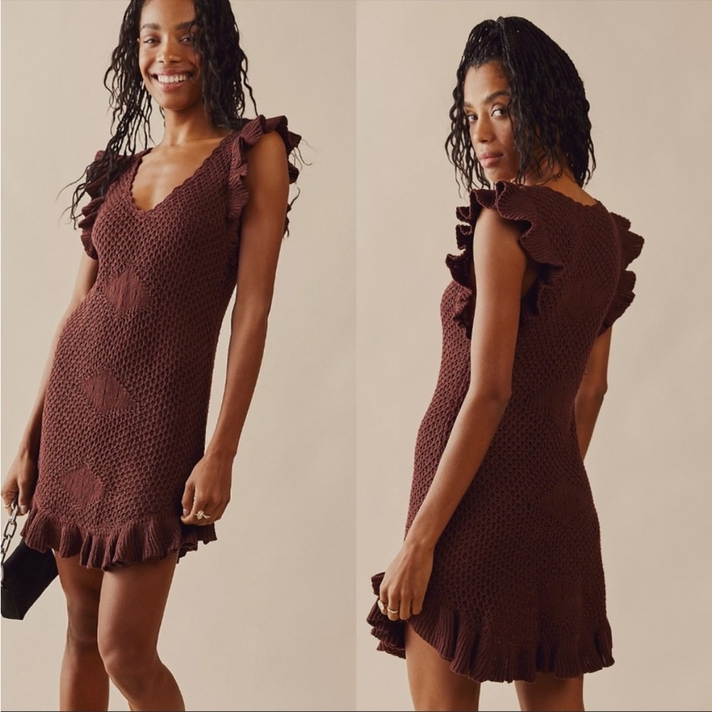 NWOT Free People Beach Mykonos Crochet Sweater Dress Mini Beach Swim Cover